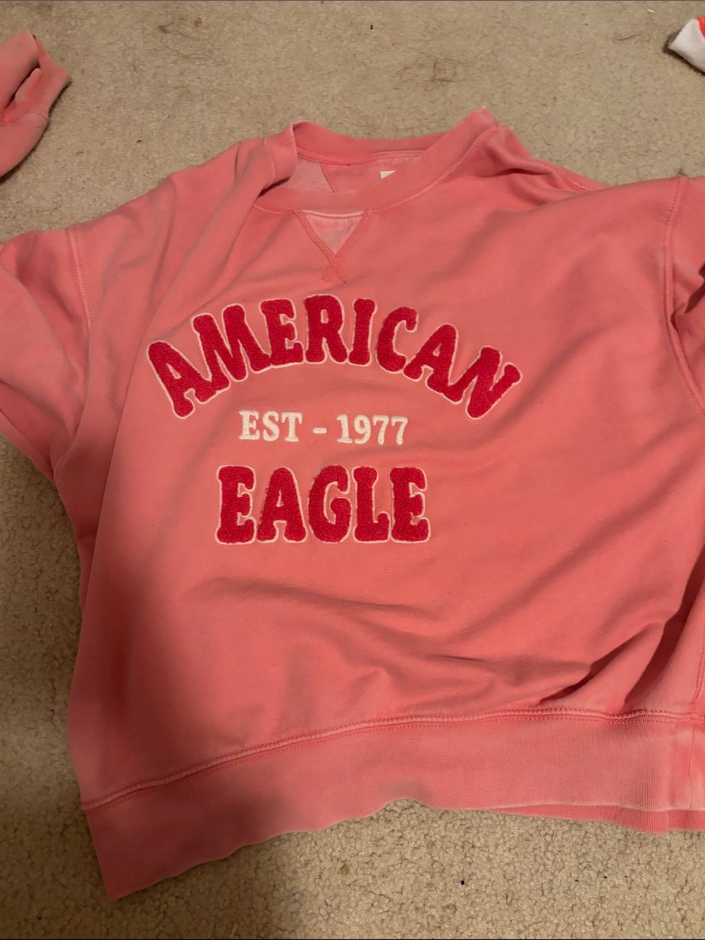 American Eagle Outfitters Coral Pink Logo Crewneck Sweatshirt - women’s small